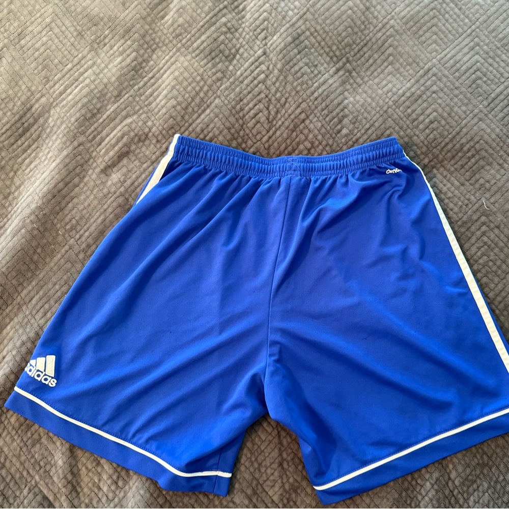 Adidas Blue Athletic Shorts with White Trim